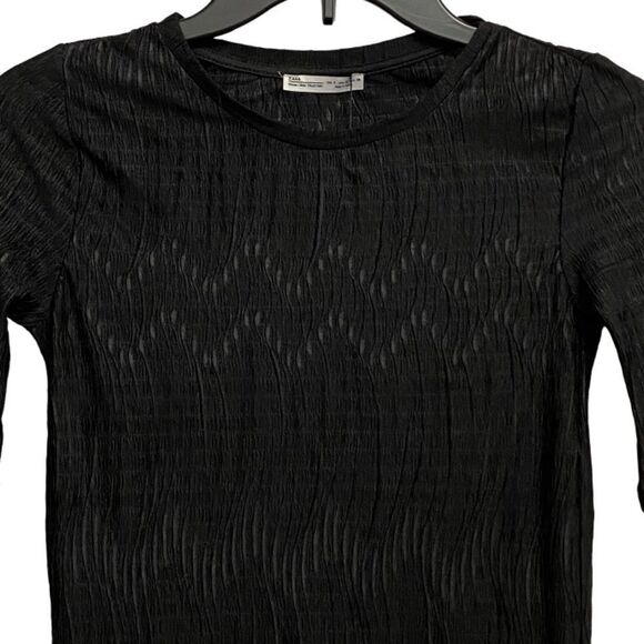 NWT Zara Short Sleeve Crinkled Textured Shirt Top Size S Black Geometric Pattern - Picture 4 of 13